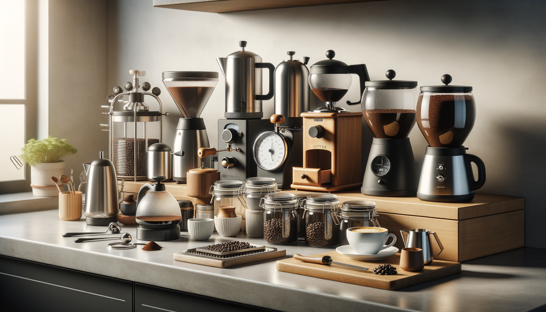 modern flat lay of electronics fashion and home goods on bright surface