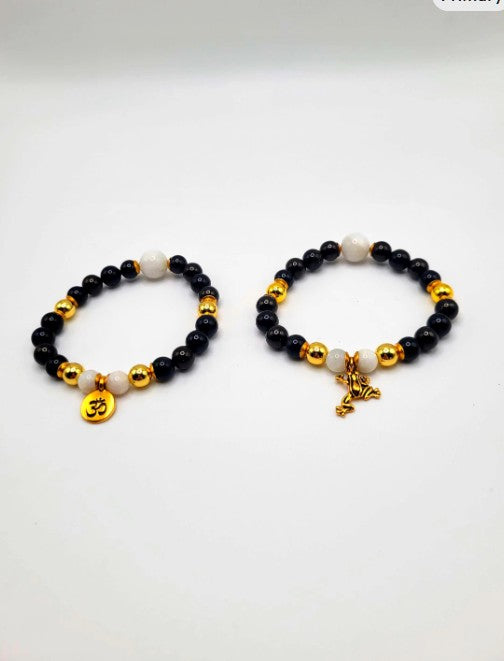 Black tourmaline and moonstone bracelet from Old World Hub Store, spiritual healing and energy protection jewelry for women.