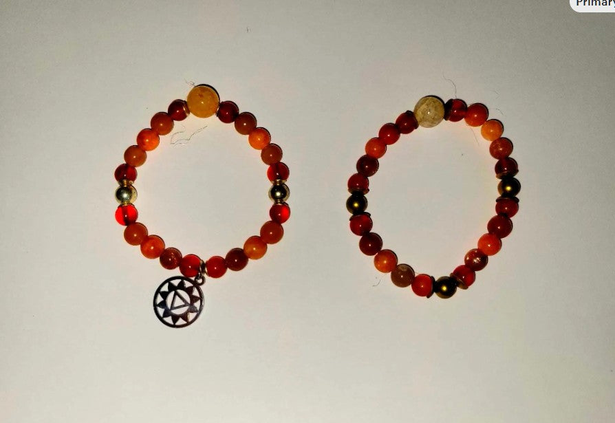 Sterling silver sacral chakra bracelet with carnelian, fire agate, and sunstone crystals, designed for healing energy.