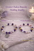 Crown chakra healing bracelets with amethyst, selenite, moonstone, fluorite, gold and silver accents
