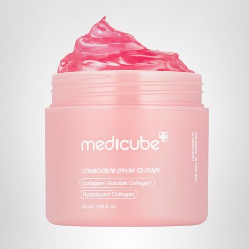 Old World Hub Medicube Jelly Cream with Collagen and Niacinamide in a jar, showing the hydrating skincare product for glowing skin.