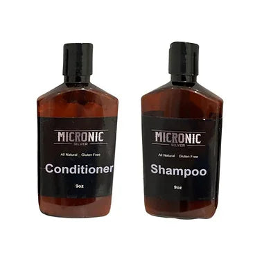 All natural gluten free shampoo and conditioner bottles, 9oz, on white background
