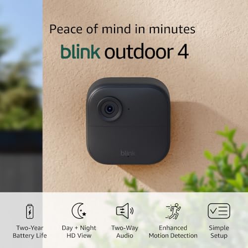 Old World Hub Blink Outdoor 4 wireless security camera with two-way talk and long-lasting battery, outdoor surveillance camera.