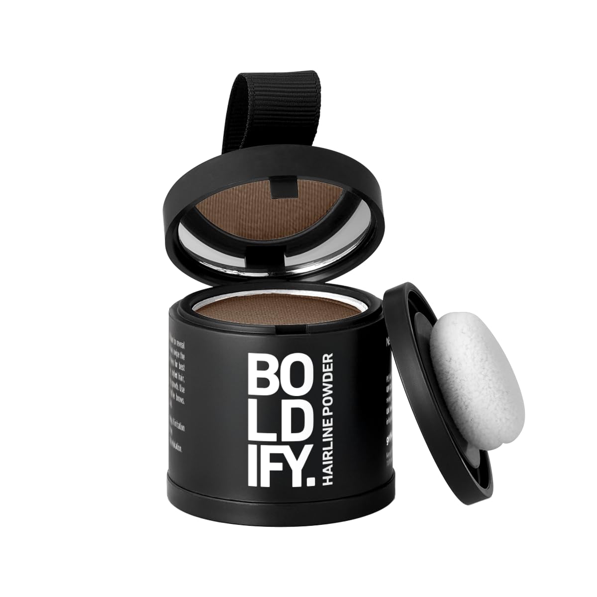 Old World Hub Boldify Hairline Powder for root touch-up, gray coverage, and bald spot concealment in dark brown color.