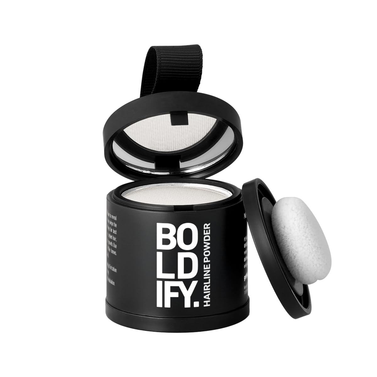 Old World Hub BOLDIFY Hairline Powder for root touch-up, gray coverage, and bald spot concealing on dark brown hair.