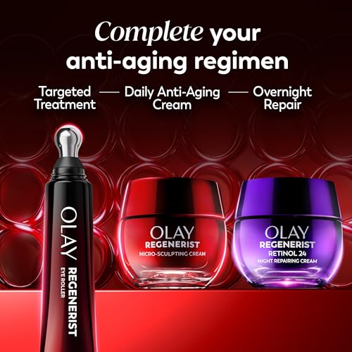 Old World Hub Olay Regenerist Neck and Face Roller showing the cooling roller and product packaging for tightening and anti-aging.