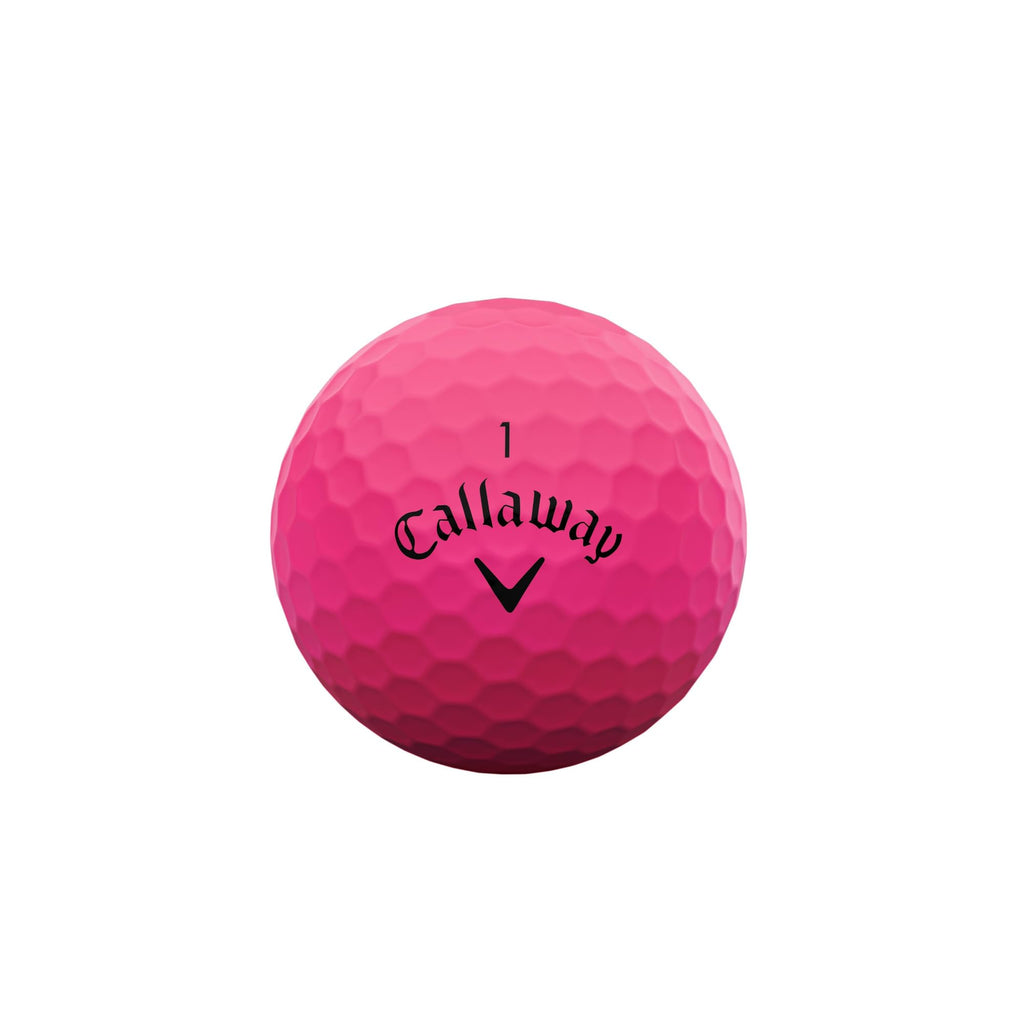 Close-up of Callaway Golf Supersoft golf balls showing the white balls with blue and red branding on a golf course.
