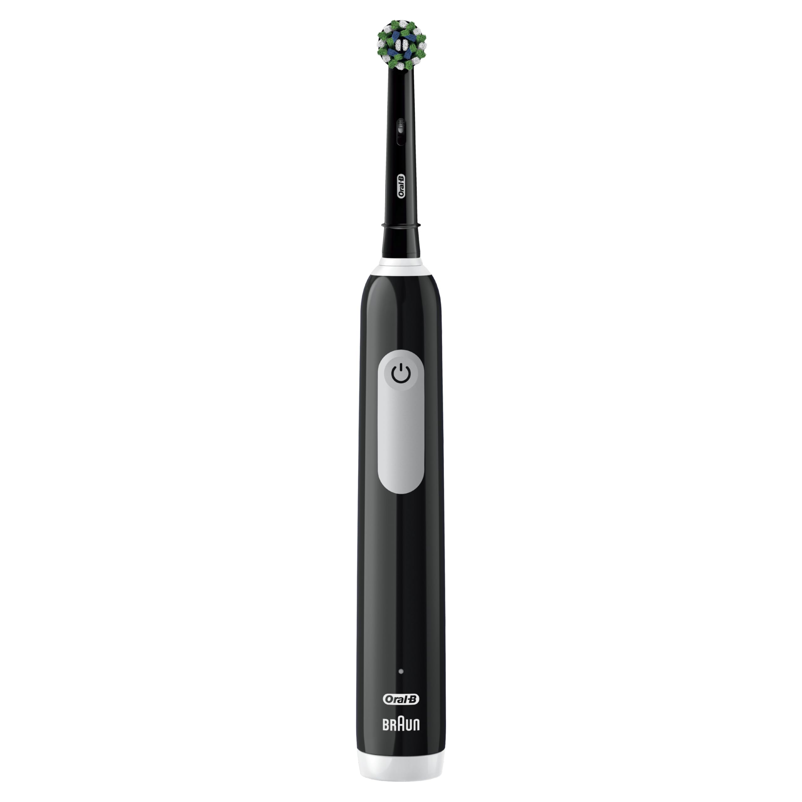 Black Oral-B Pro 1000 rechargeable electric toothbrush with ergonomic handle and brush head for effective cleaning.