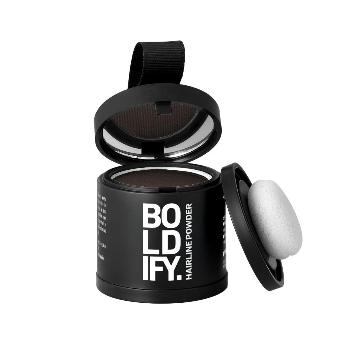 Old World Hub Boldify Hairline Powder for root touch-up, gray coverage, and bald spot concealment in dark brown for women and men.