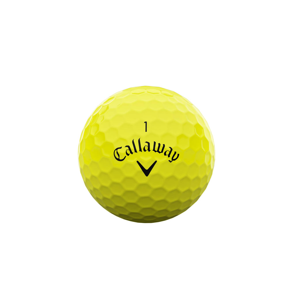 Callaway Supersoft Golf Balls from 2025 with bright yellow design and smooth surface, ideal for golf enthusiasts.