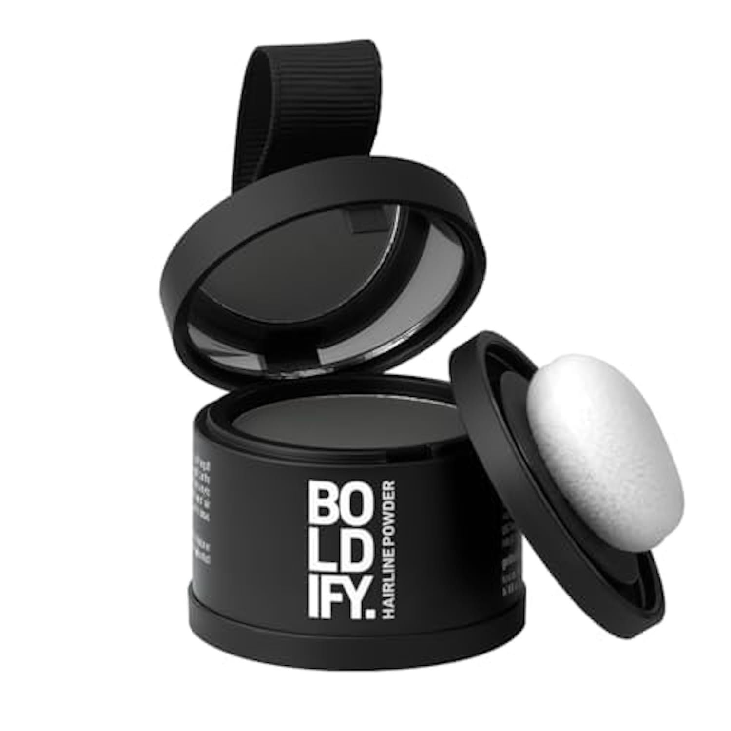 Old World Hub BOLDIFY Hairline Powder for root touch-up and gray coverage, dark brown, conceals bald spots, stain-proof, long-lasting.