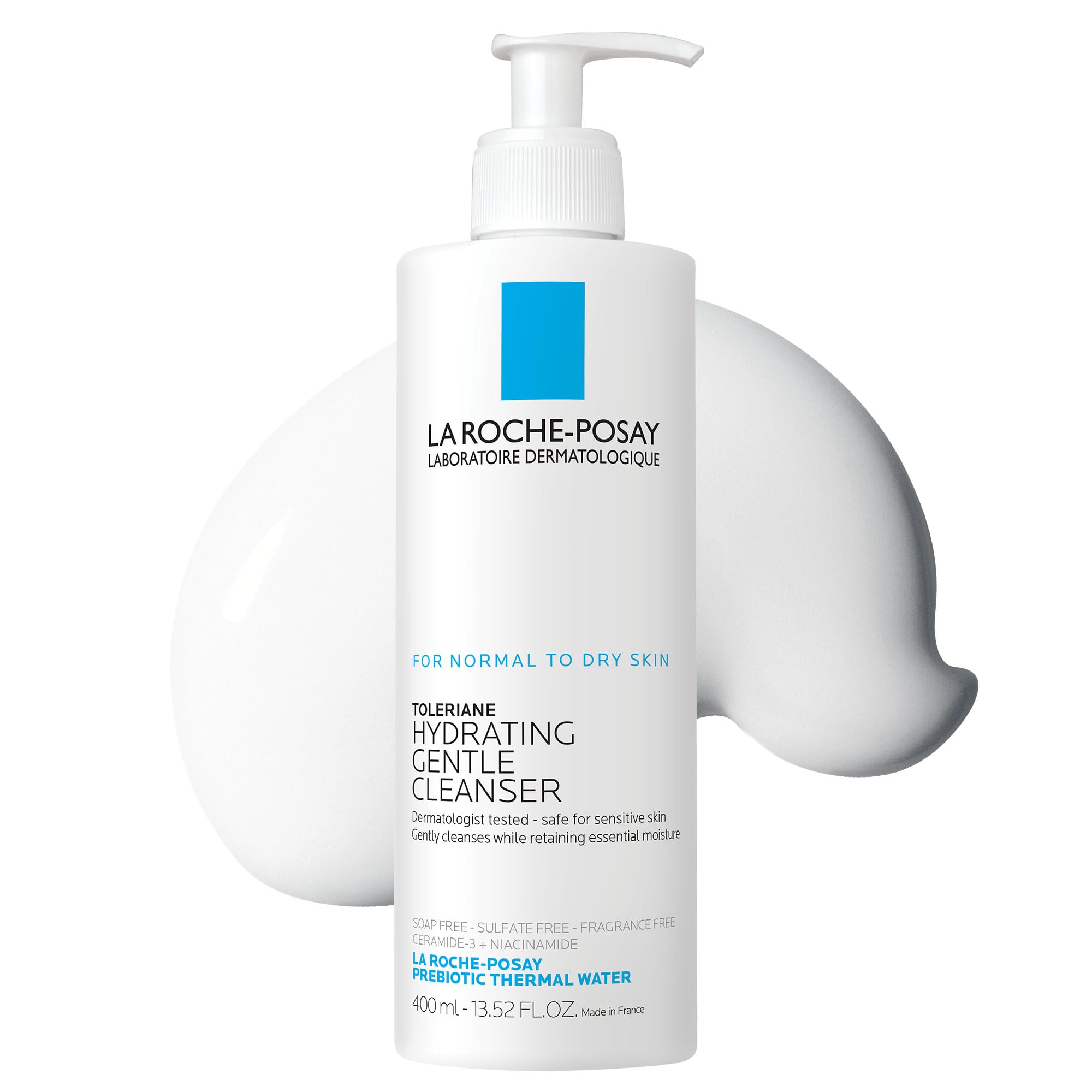 La Roche-Posay Toleriane Hydrating Gentle Face Cleanser in a pump bottle, suitable for dry and sensitive skin, fragrance-free.