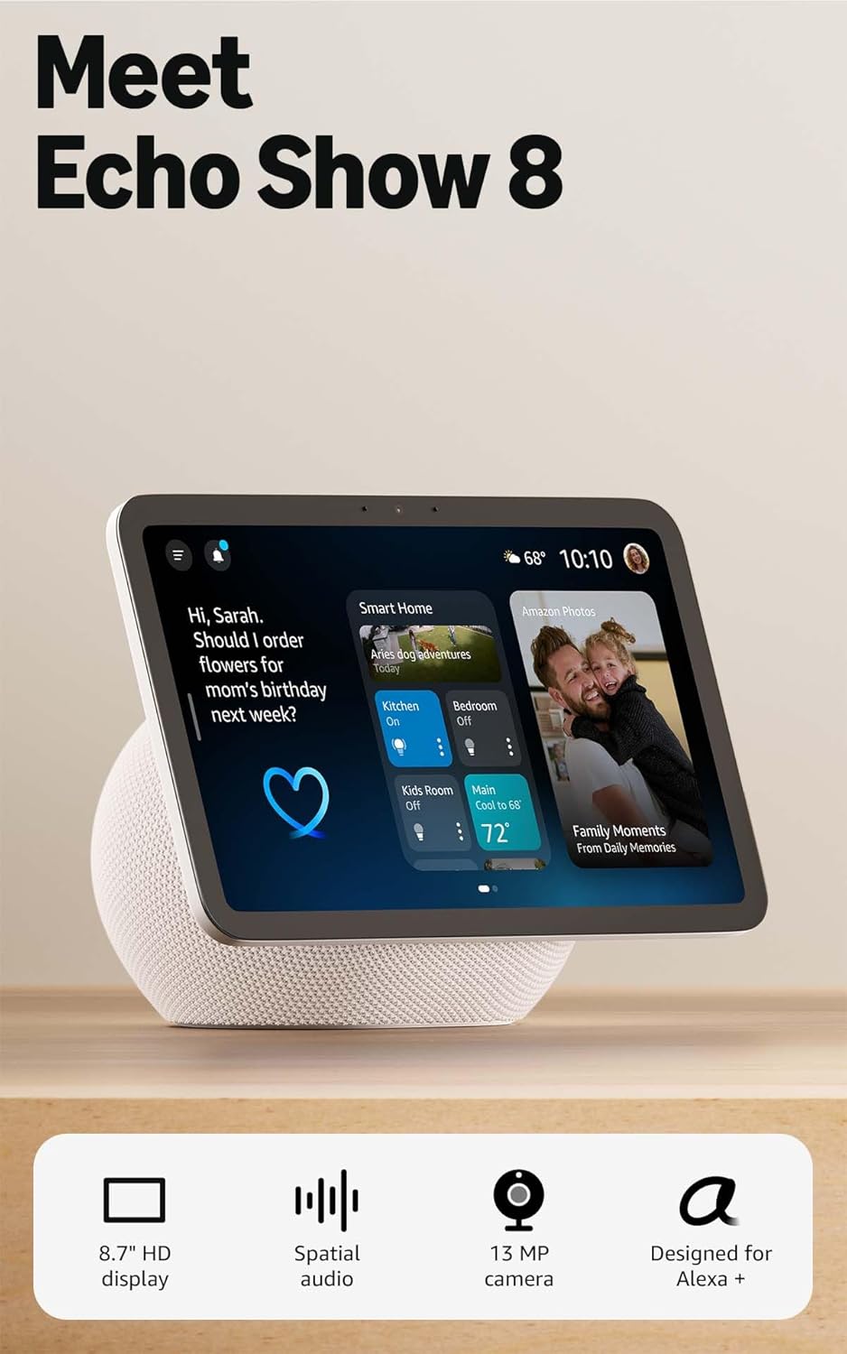 Amazon Echo Show 11 smart display with vibrant 11-inch Full-HD screen and spatial audio in graphite color.