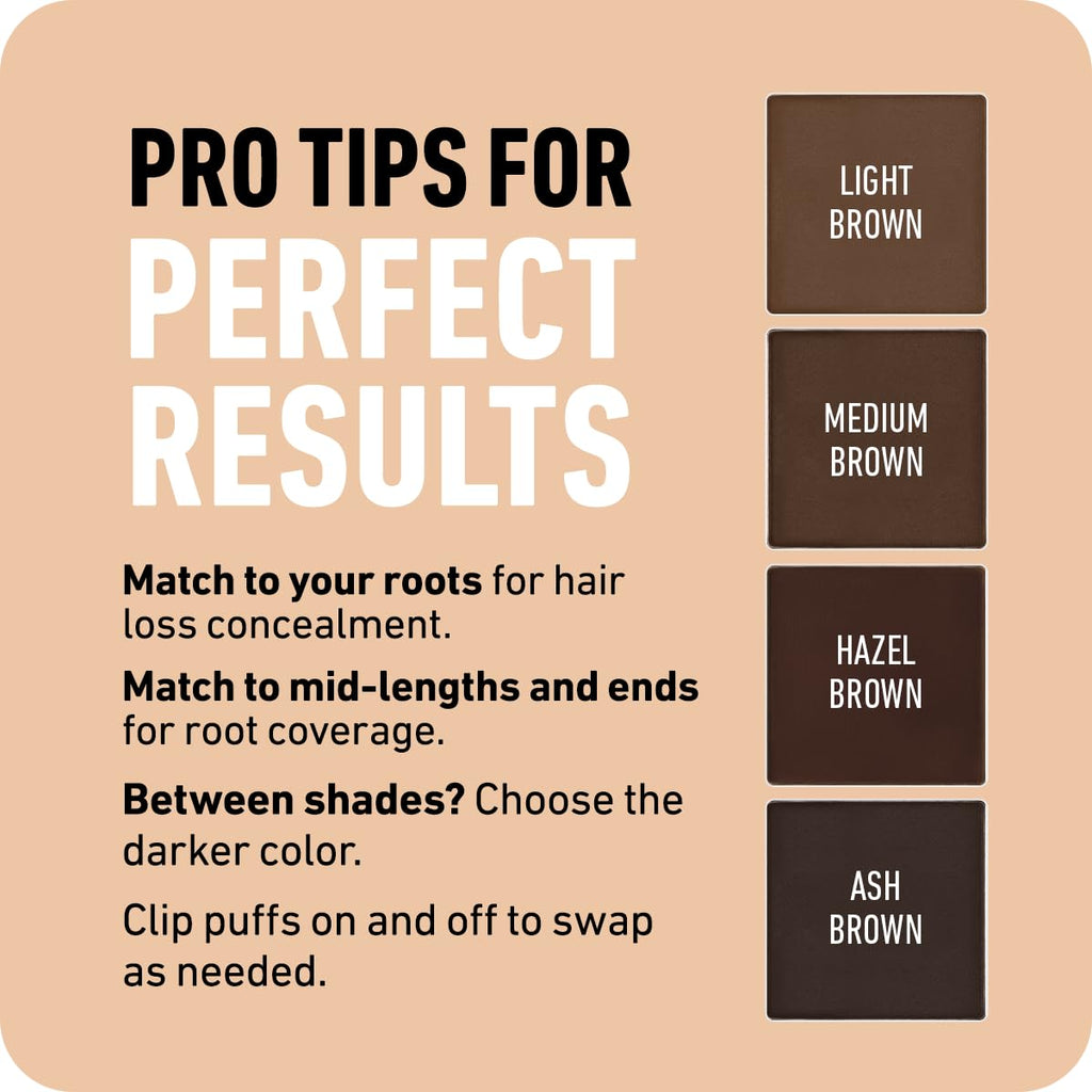 Old World Hub BOLDIFY hairline powder in dark brown, root touch-up hair color for gray coverage and bald spot concealment.
