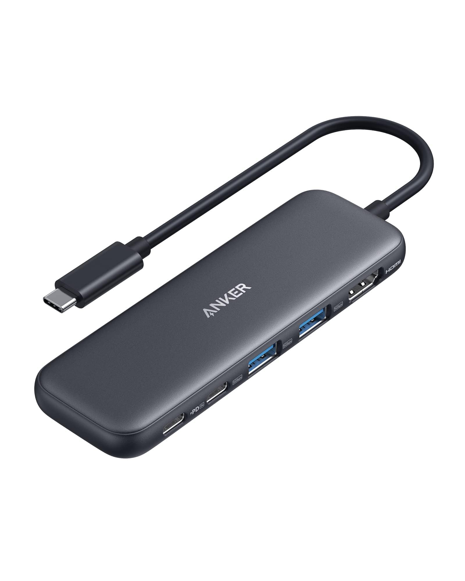 Anker 5-in-1 USB C Hub with HDMI, 4K display, USB-C and USB-A ports, suitable for MacBook Pro, Dell XPS, Lenovo, HP laptops in green
