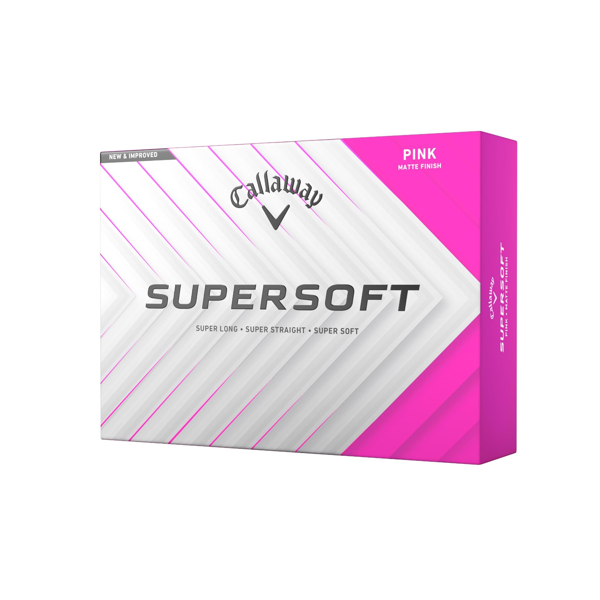 Close-up of Callaway Supersoft Golf Balls from 2025 with the Old World Hub branding, showing the bright yellow design and smooth surface.