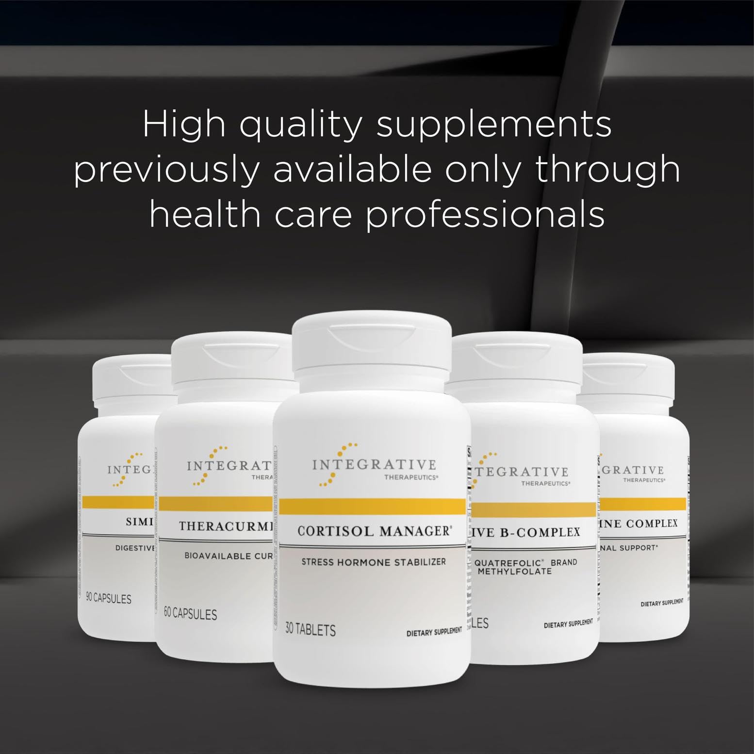 Old World Hub Integrative Therapeutics Cortisol Manager bottle with 30 tablets for stress support and relaxation.