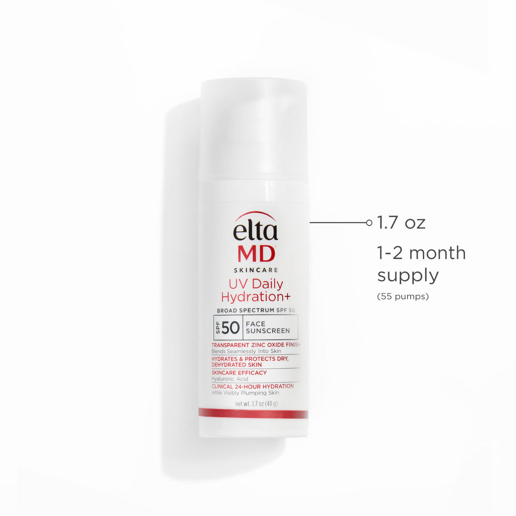 EltaMD UV Daily face sunscreen moisturizer with zinc oxide, suitable for dry, normal, and combination skin, shown in a skincare bottle