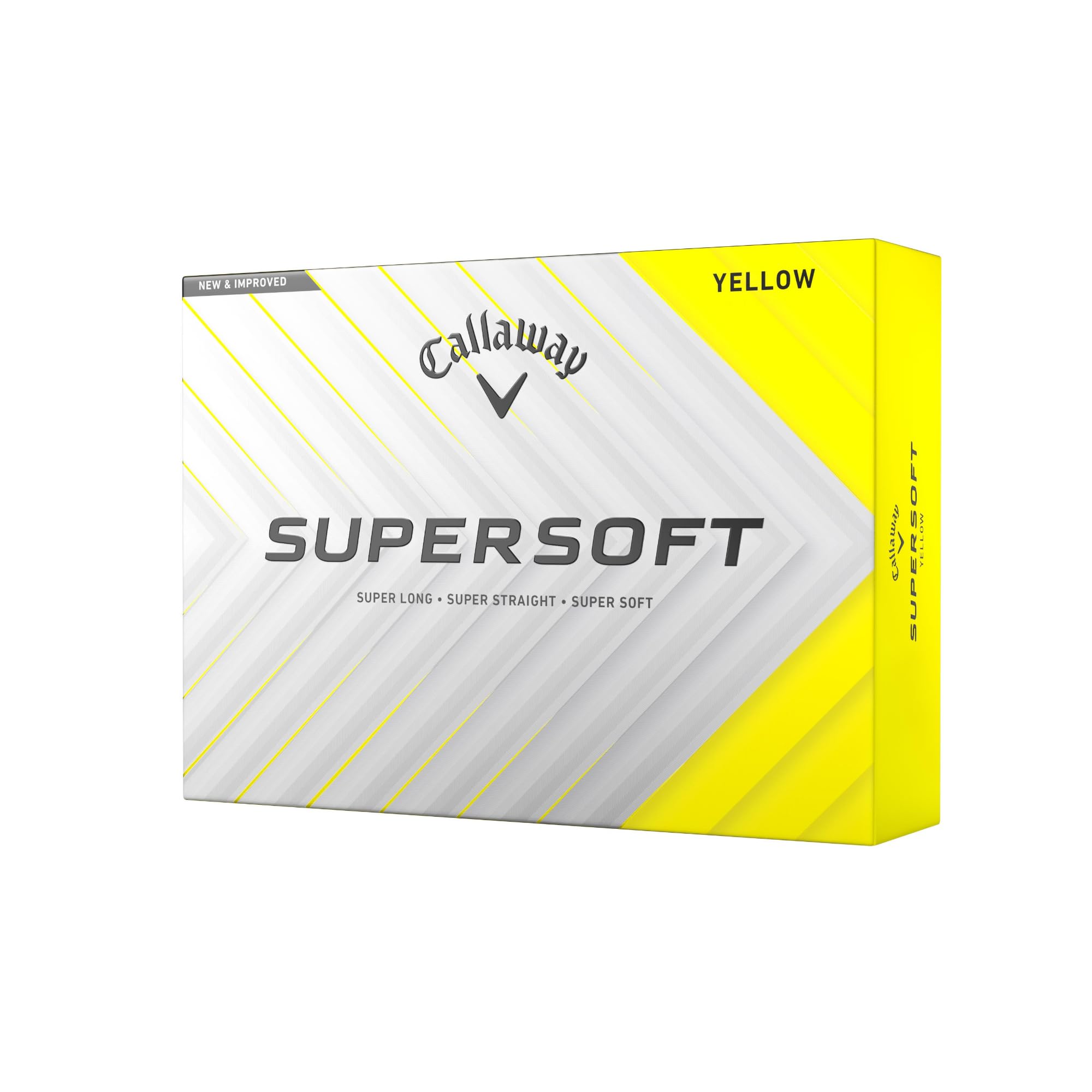 Close-up of Callaway Supersoft Golf Balls from 2025 with the Old World Hub branding, showing the smooth, white golf ball surface.
