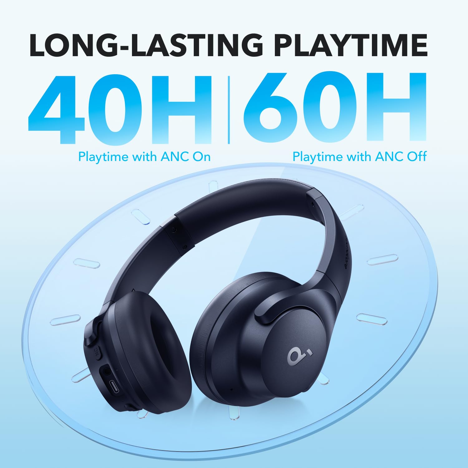 Soundcore by Anker Q20i hybrid active noise cancelling wireless over-ear headphones with Bluetooth, large bass, and transparency mode.