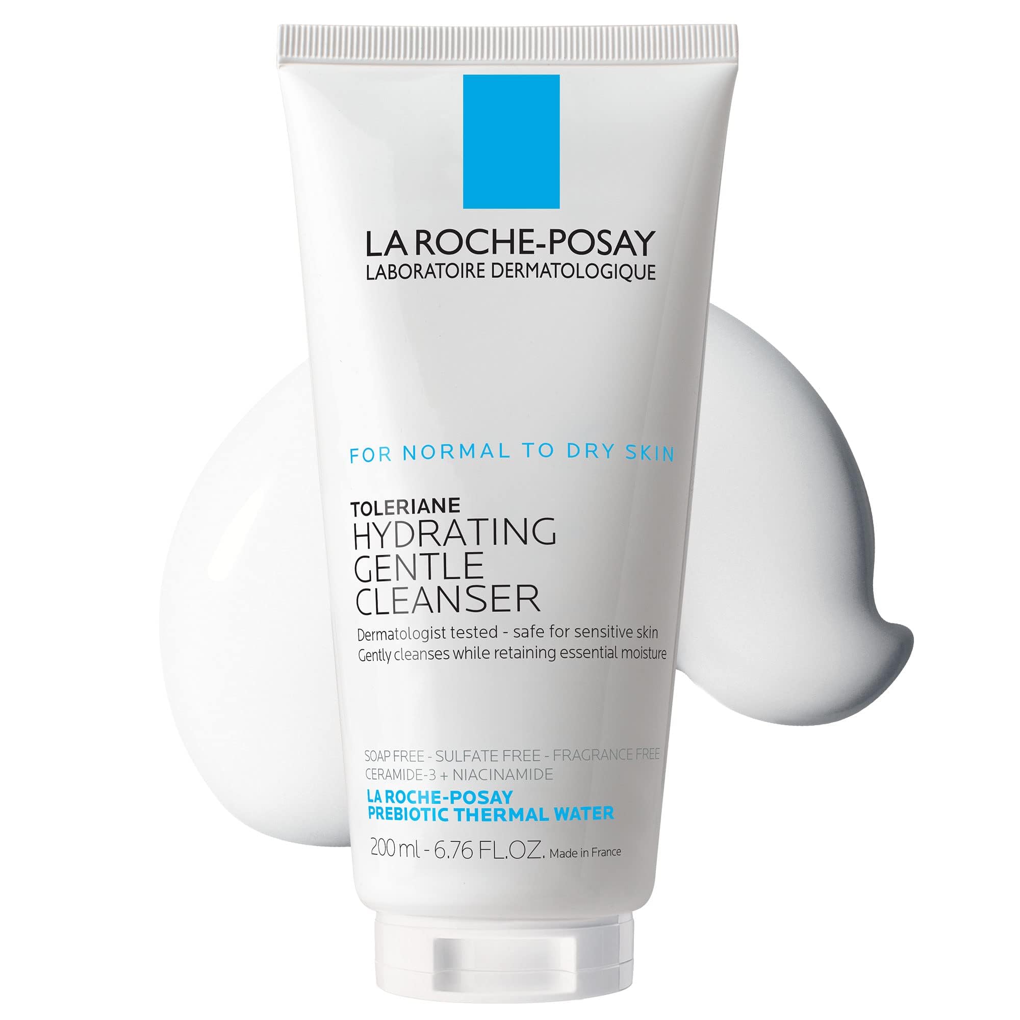La Roche-Posay Toleriane Hydrating Gentle Face Cleanser in a pump bottle, suitable for dry and sensitive skin, fragrance-free.