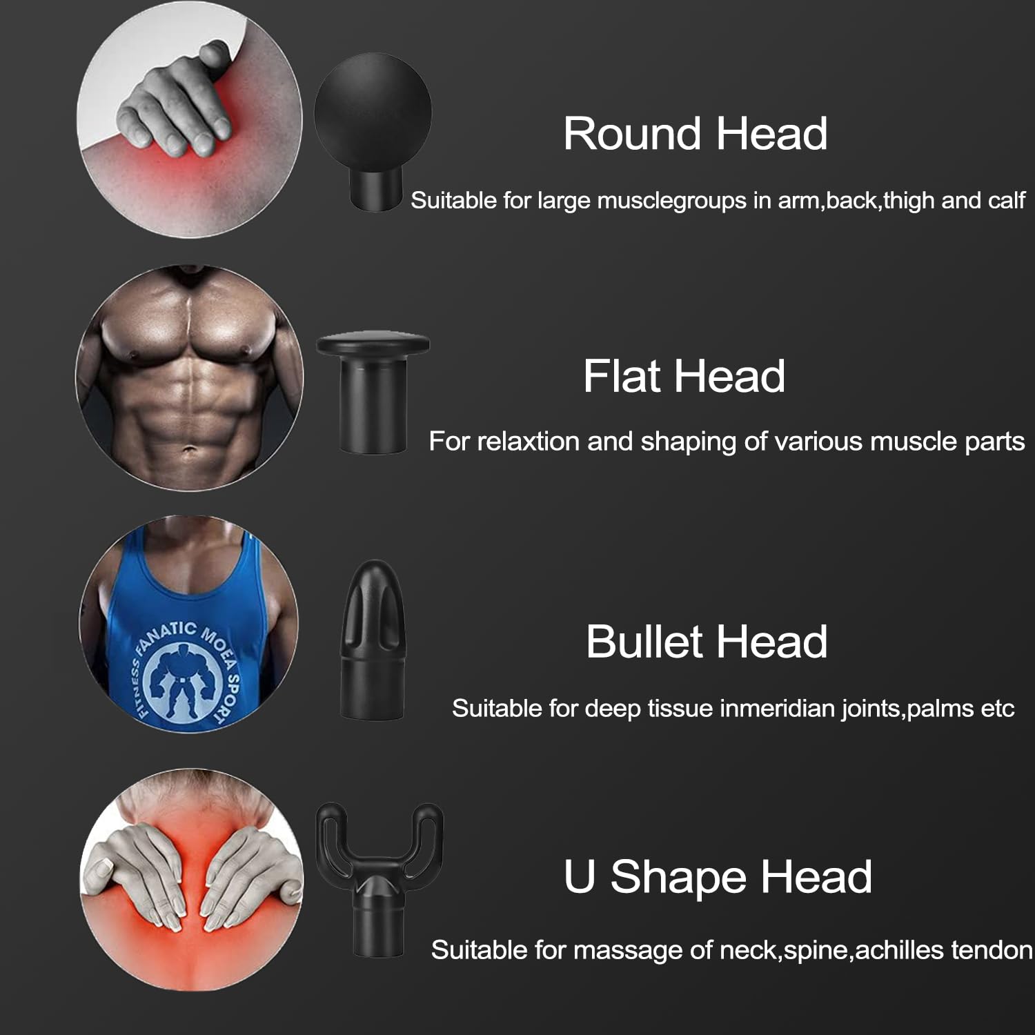 Old World Hub deep tissue massage gun with high torque motor, targeting back, shoulders, neck, and body muscles for pain relief.