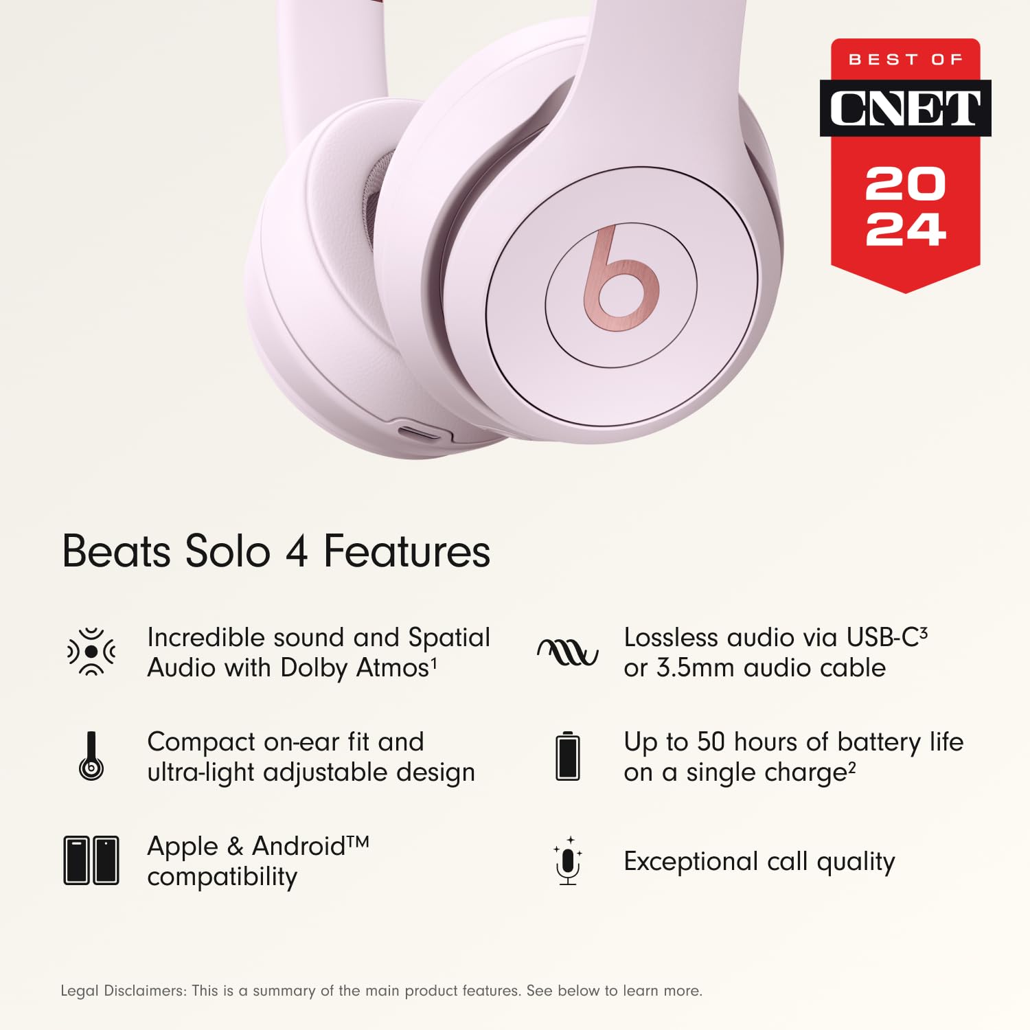 Beats Solo 4 wireless on-ear Bluetooth headphones in black and gold with lightweight design and up to 50-hour battery life.