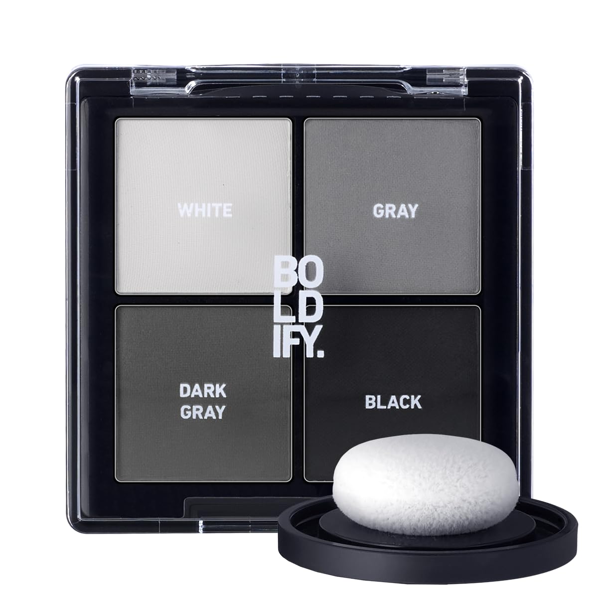 Old World Hub BOLDIFY Hairline Powder for root touch-up, gray coverage, and concealing bald spots in dark brown on hair.