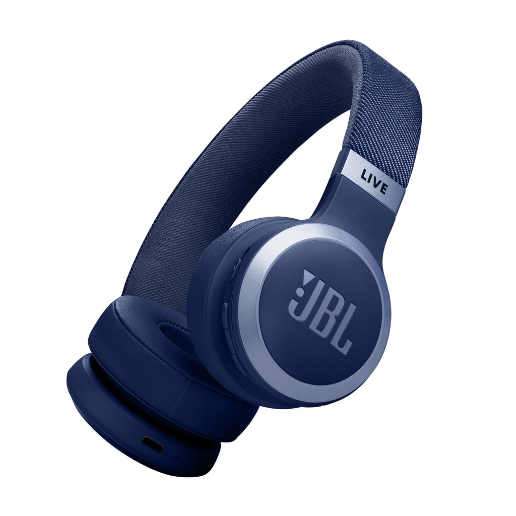 Black JBL Live 670NC wireless on-ear headphones with adaptive noise cancelling, lightweight design, and foldable for easy portability.