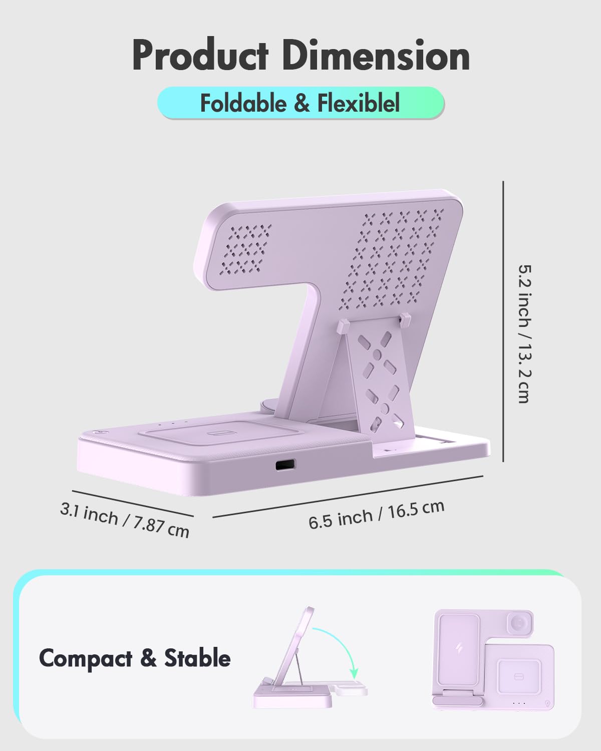 Old World Hub 3-in-1 wireless charger stand with iPhone, Apple Watch, and AirPods charging pads, compatible with multiple Apple devices.