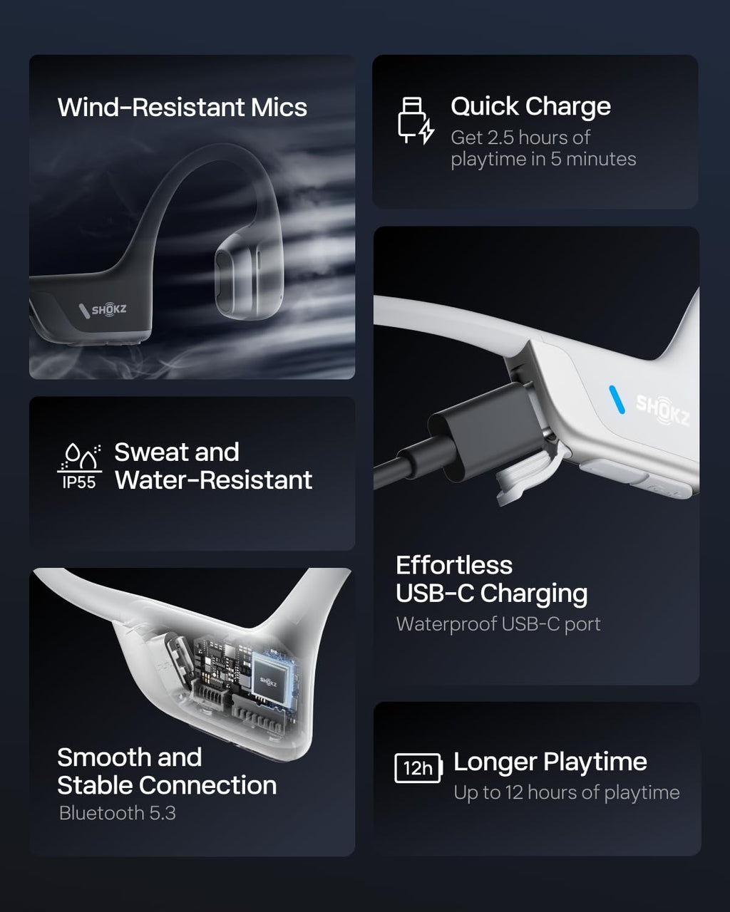 Shokz OpenRun Pro 2 bone conduction headphones with open-ear design, Bluetooth wireless sport earphones, reflective strip, and secure fit