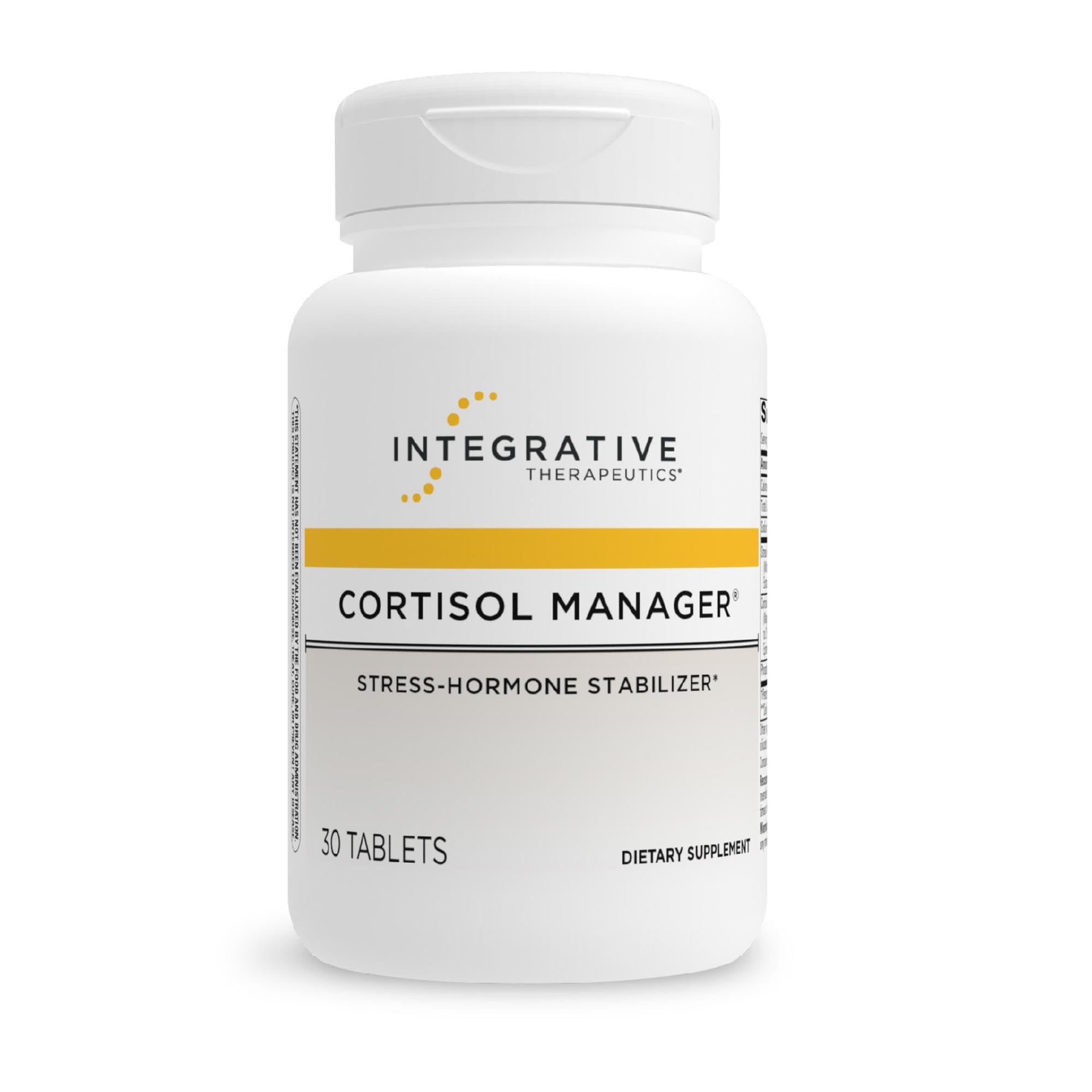 Old World Hub Integrative Therapeutics Cortisol Manager tablets with Ashwagandha and L-Theanine for stress relief and relaxation.