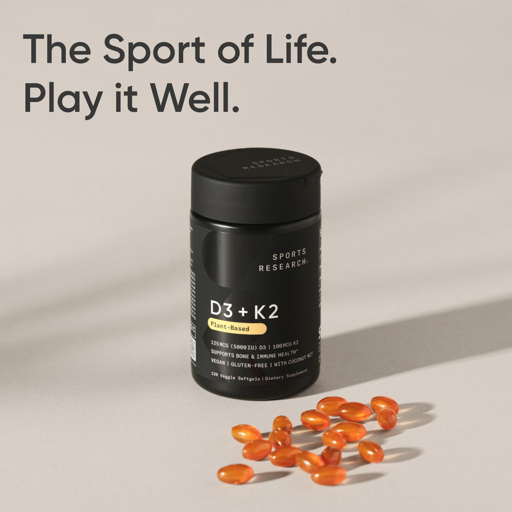 Sports Research Vitamin D3 + K2 softgels with coconut oil, vegan, non-GMO, soy-free for bone and immune support