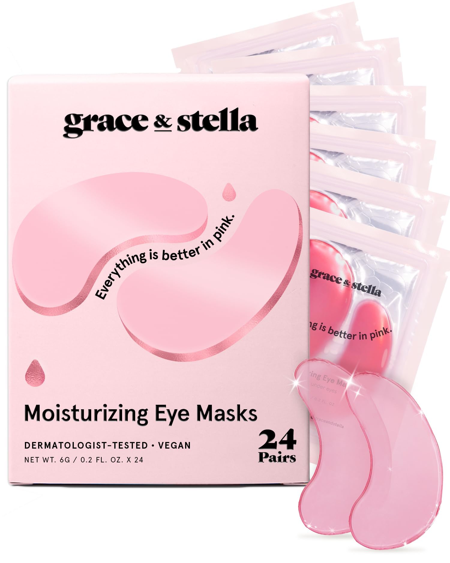 Old World Hub Grace & Stella gold under eye masks, gel patches for dark circles, puffy eyes, undereye bags, 24 pairs.