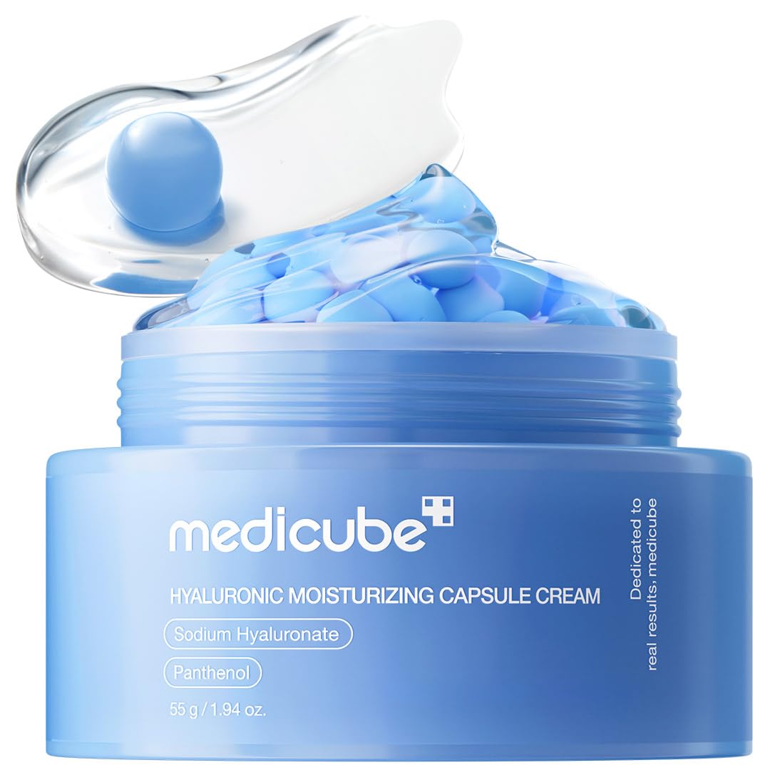 Old World Hub Medicube Capsule Cream with Deep Vitamin C, golden liposome capsules for radiant, firm, and hydrated skin.