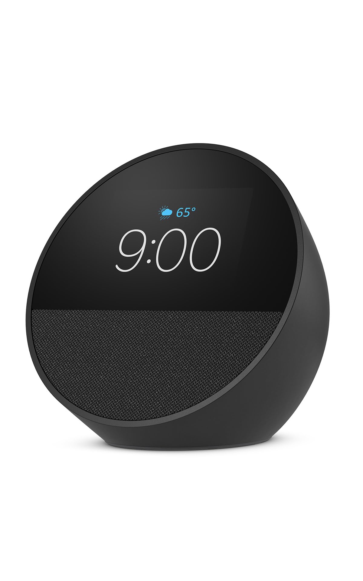 Amazon Echo Spot smart alarm clock by Old World Hub in black, featuring a screen for nightstands, offices, and kitchens with Alexa+