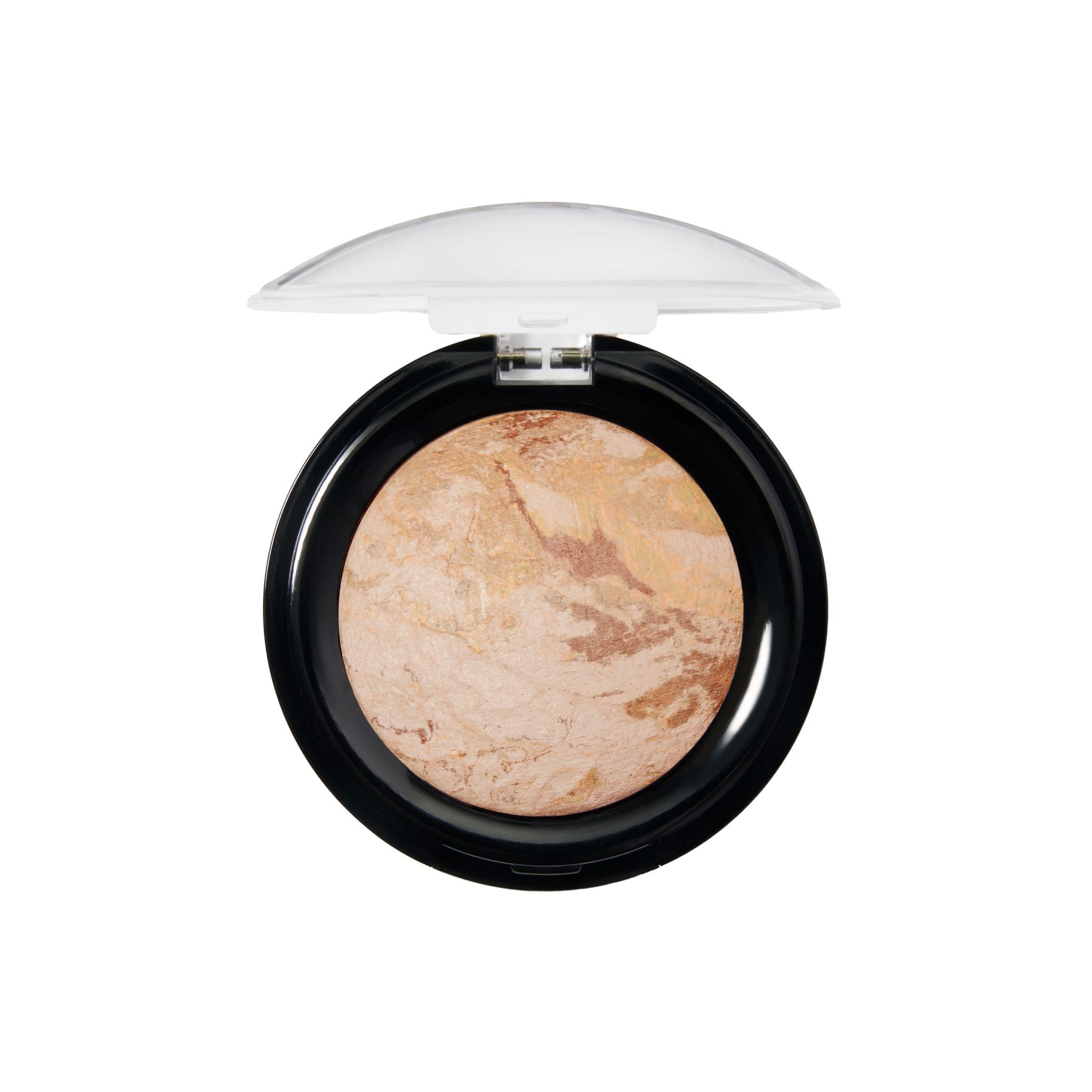 LAURA GELLER NEW YORK baked balance-n-brighten color correcting powder foundation in medium, showing the compact with natural finish