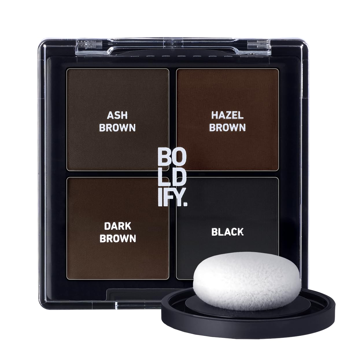 Old World Hub Boldify hairline powder for root touch-up, gray coverage, bald spot concealment in dark brown, stain-proof hair color.