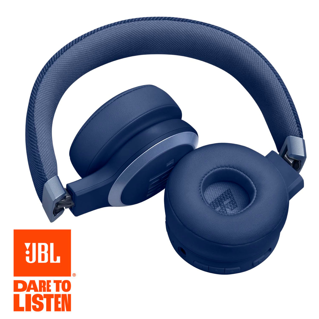 Black JBL Live 670NC wireless on-ear headphones with adaptive noise cancelling, foldable design, and ergonomic comfort.