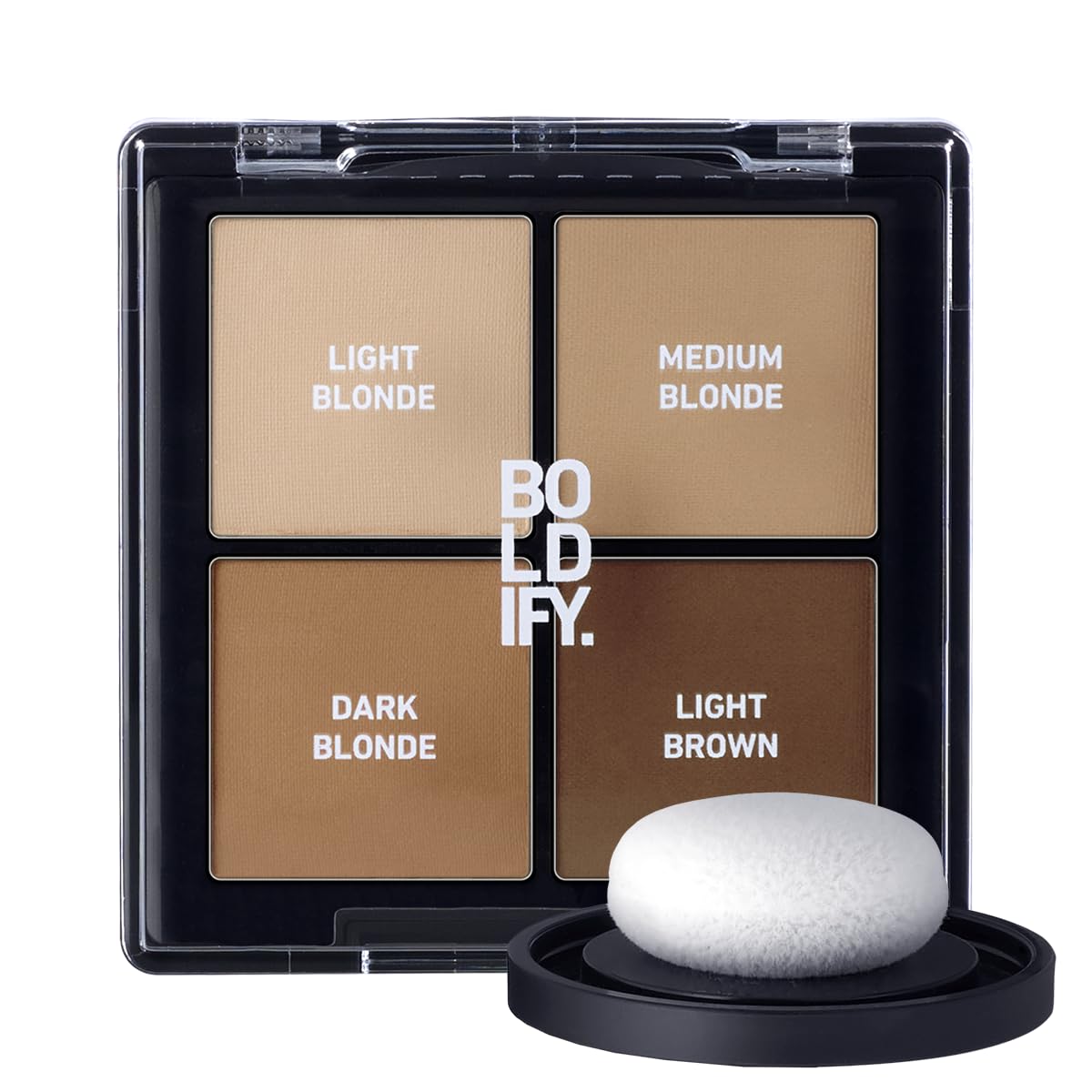 Old World Hub Boldify Hairline Powder for gray root touch-up and bald spot concealment in dark brown, stain-proof hair color for women and men.