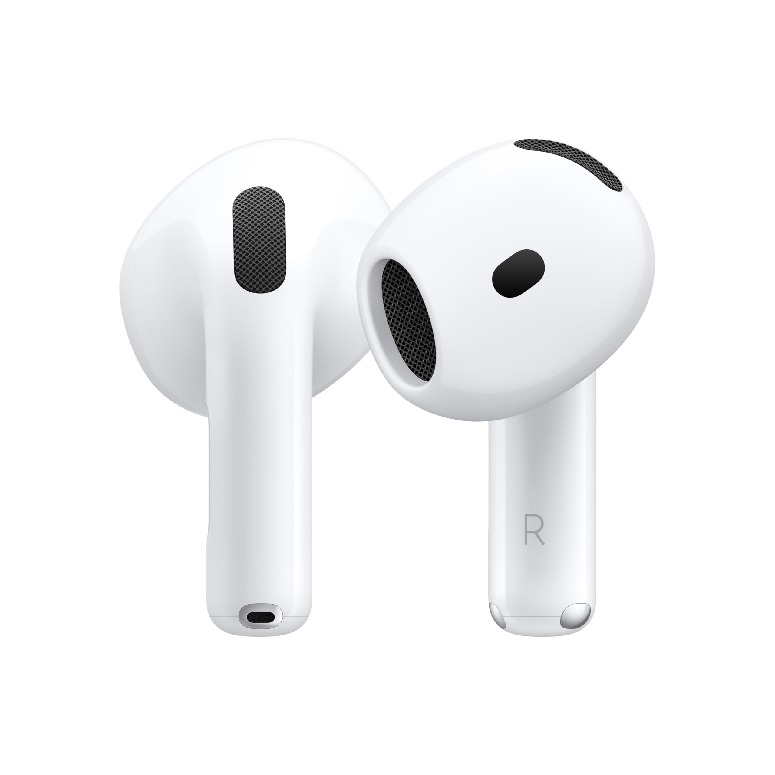 Apple AirPods 4 wireless earbuds with charging case, Bluetooth headphones, personalized spatial audio, and sweat-resistant design.