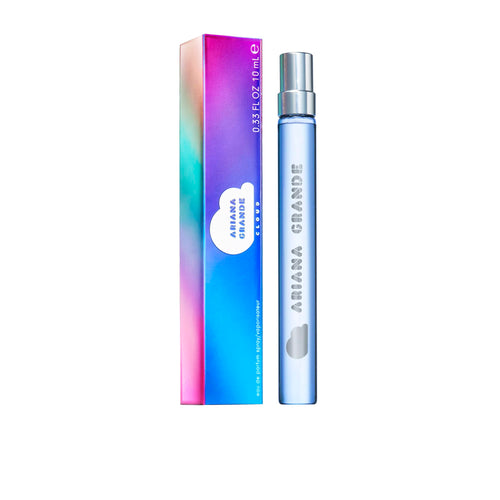 Ariana Grande Cloud Eau de Parfum bottle with lavender, coconut, vanilla, and pear notes, featuring a warm gourmand fragrance for women