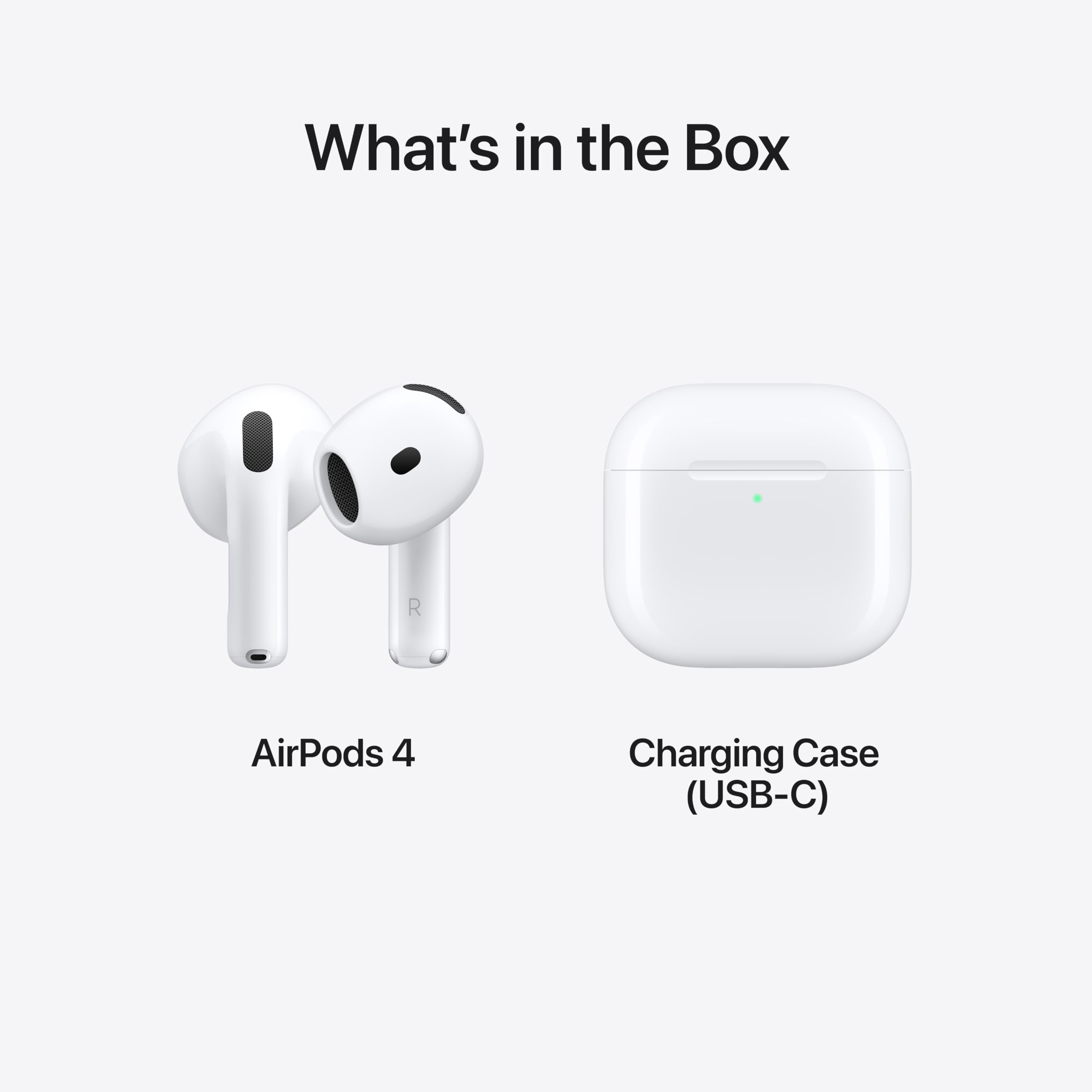 Apple AirPods 4 wireless earbuds with charging case, Bluetooth headphones, personalized spatial audio, sweat-resistant, and up to 30 hours of battery