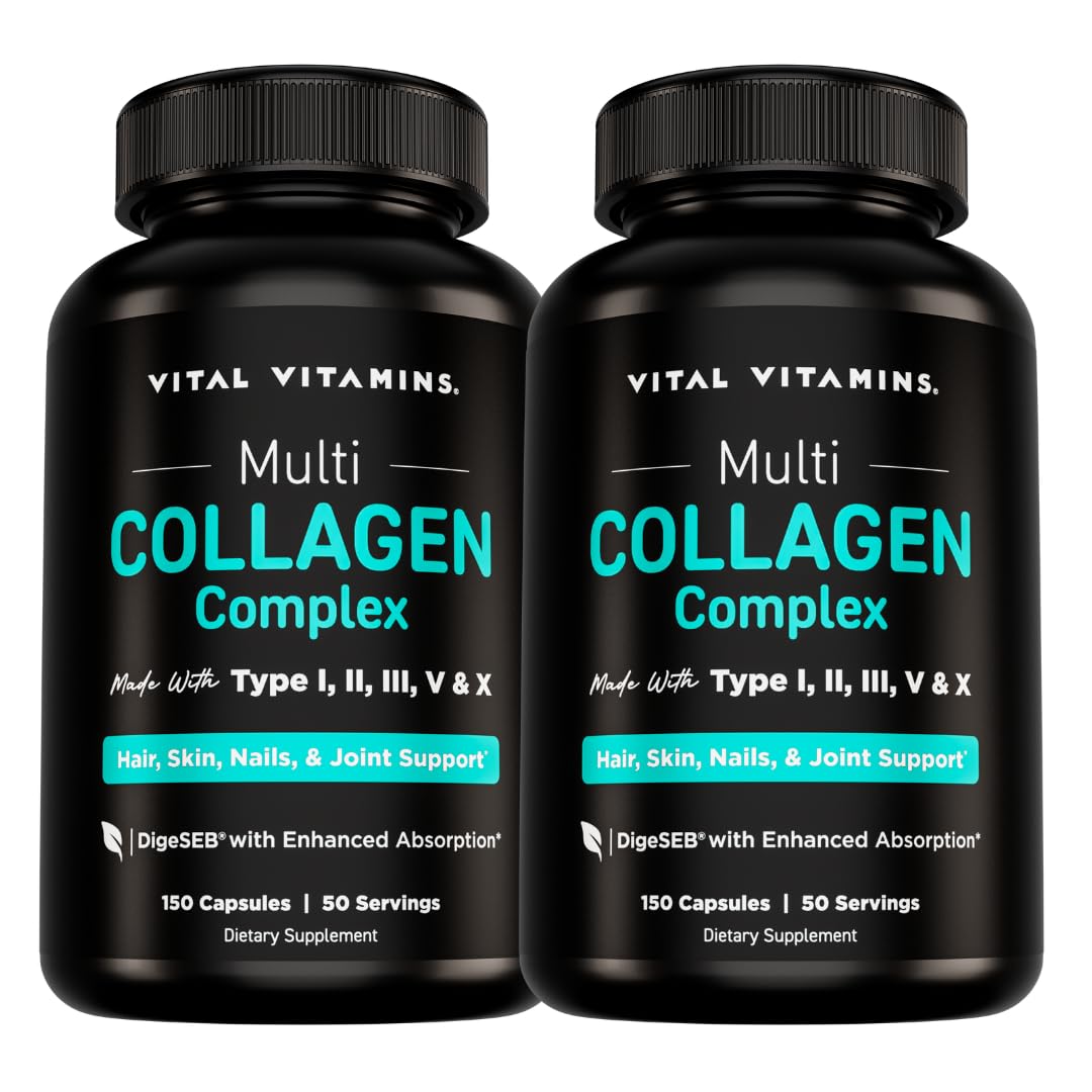 Vital Vitamins Multi Collagen Capsules from Old World Hub showing grass-fed collagen peptides supplement bottle with 150 capsules.