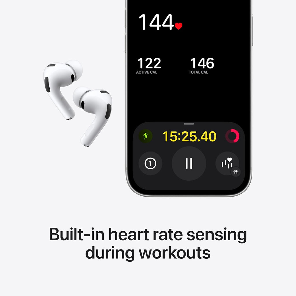 Apple AirPods Pro 3 wireless earbuds with active noise cancellation, Bluetooth, and high-fidelity sound in a sleek charging case.