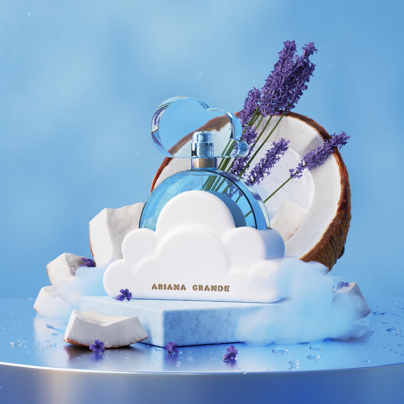 Old World Hub Ariana Grande Cloud Eau de Parfum bottle with lavender, coconut, vanilla, and pear notes for women.
