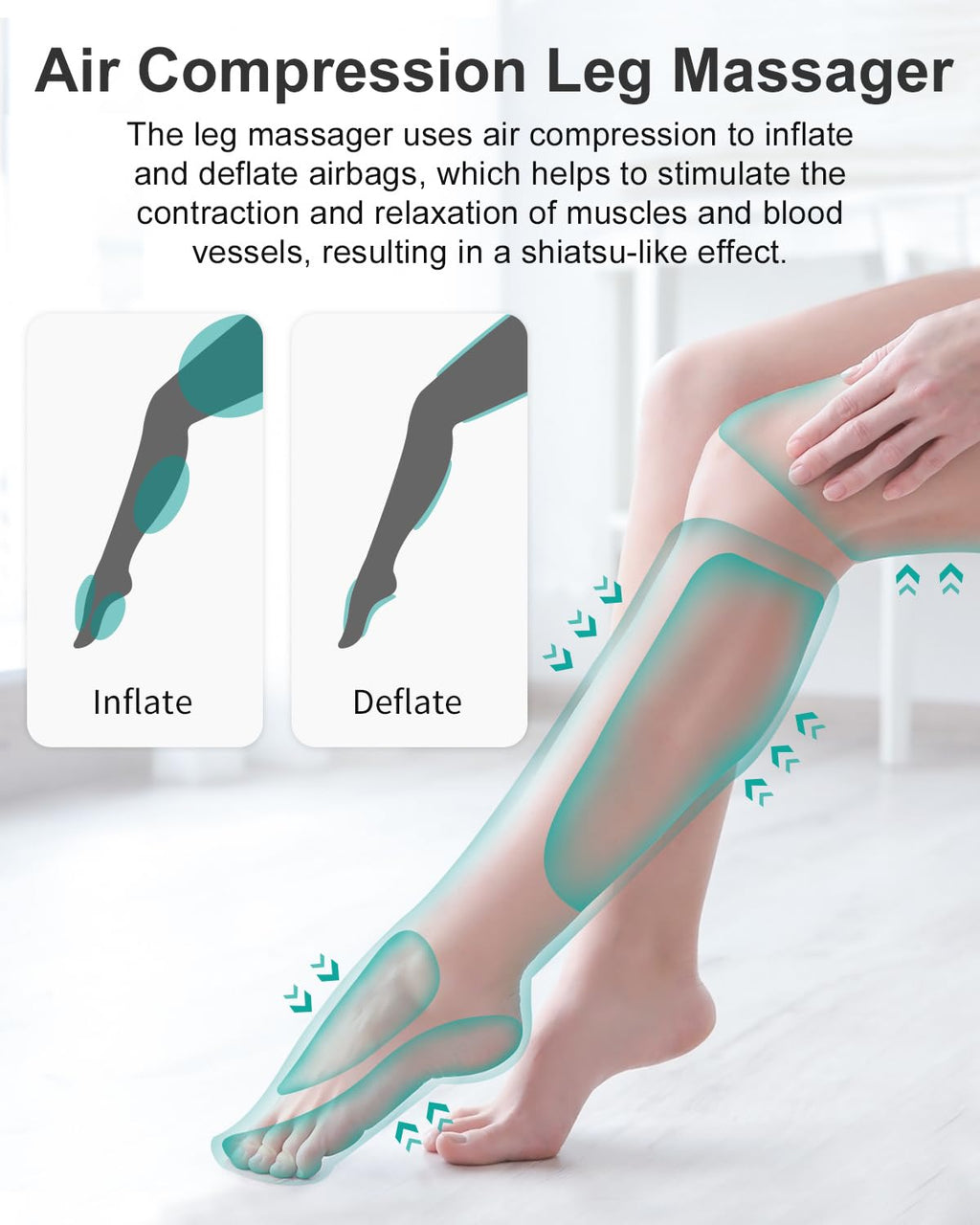 Old World Hub Nekteck leg compression massager wraps with hand-held controller, designed for calf and foot circulation and pain relief.