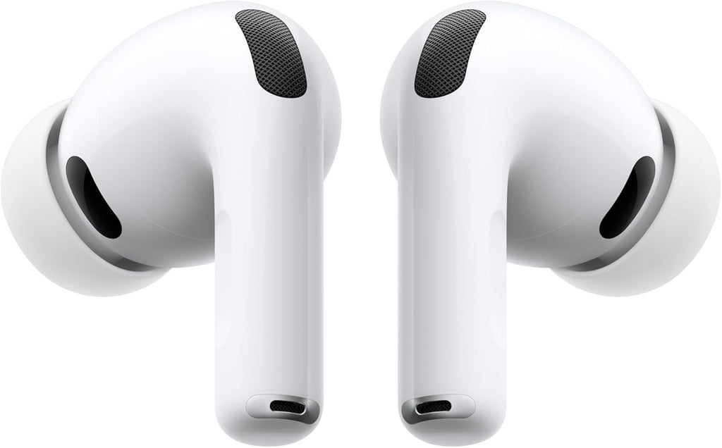Apple AirPods Pro 3 wireless earbuds with active noise cancellation, Bluetooth, and high-fidelity sound, in white with charging case.