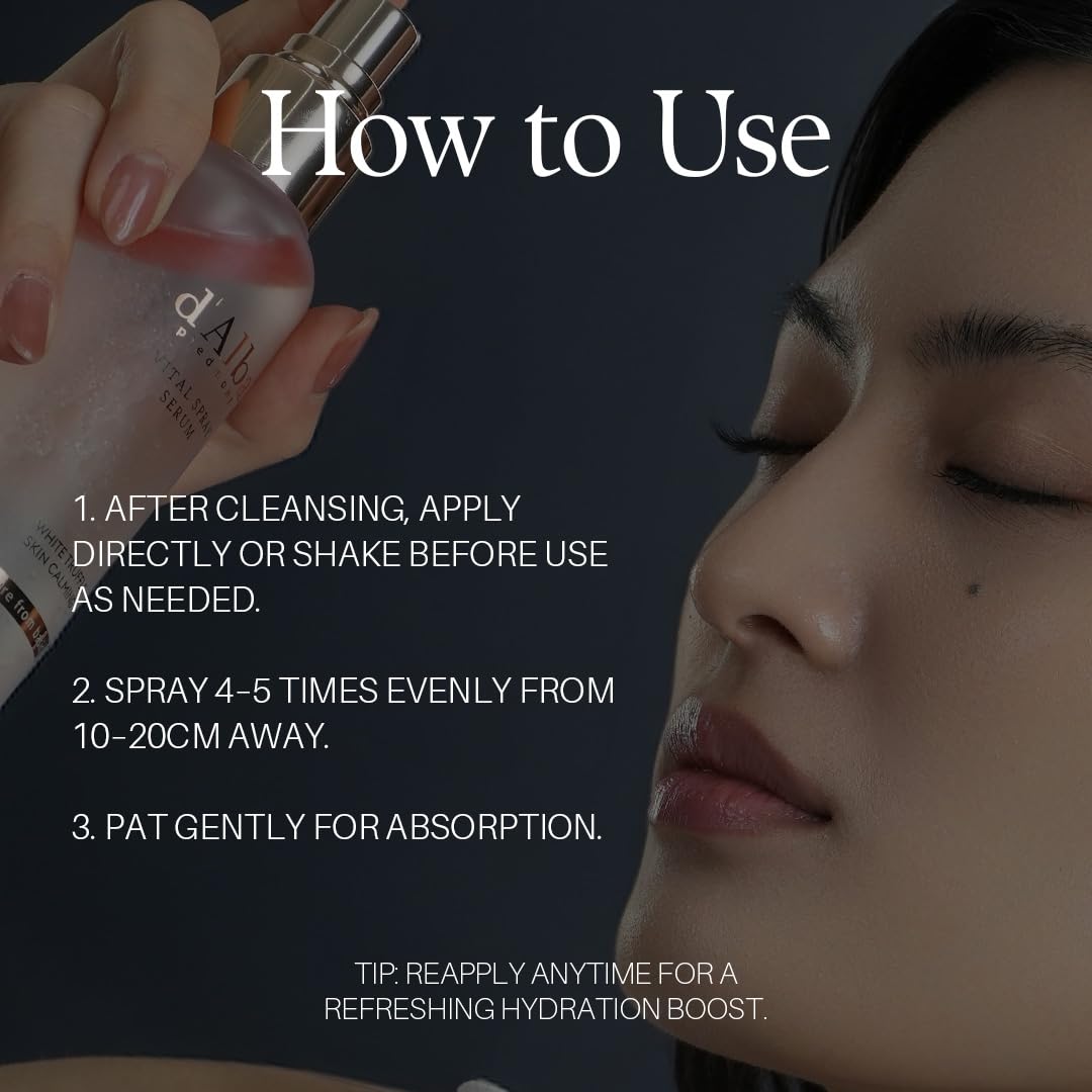 d'alba Piedmont Italian White Truffle First Spray Serum by Old World Hub, vegan, lightweight face moisturizer and glow serum in a spray bottle