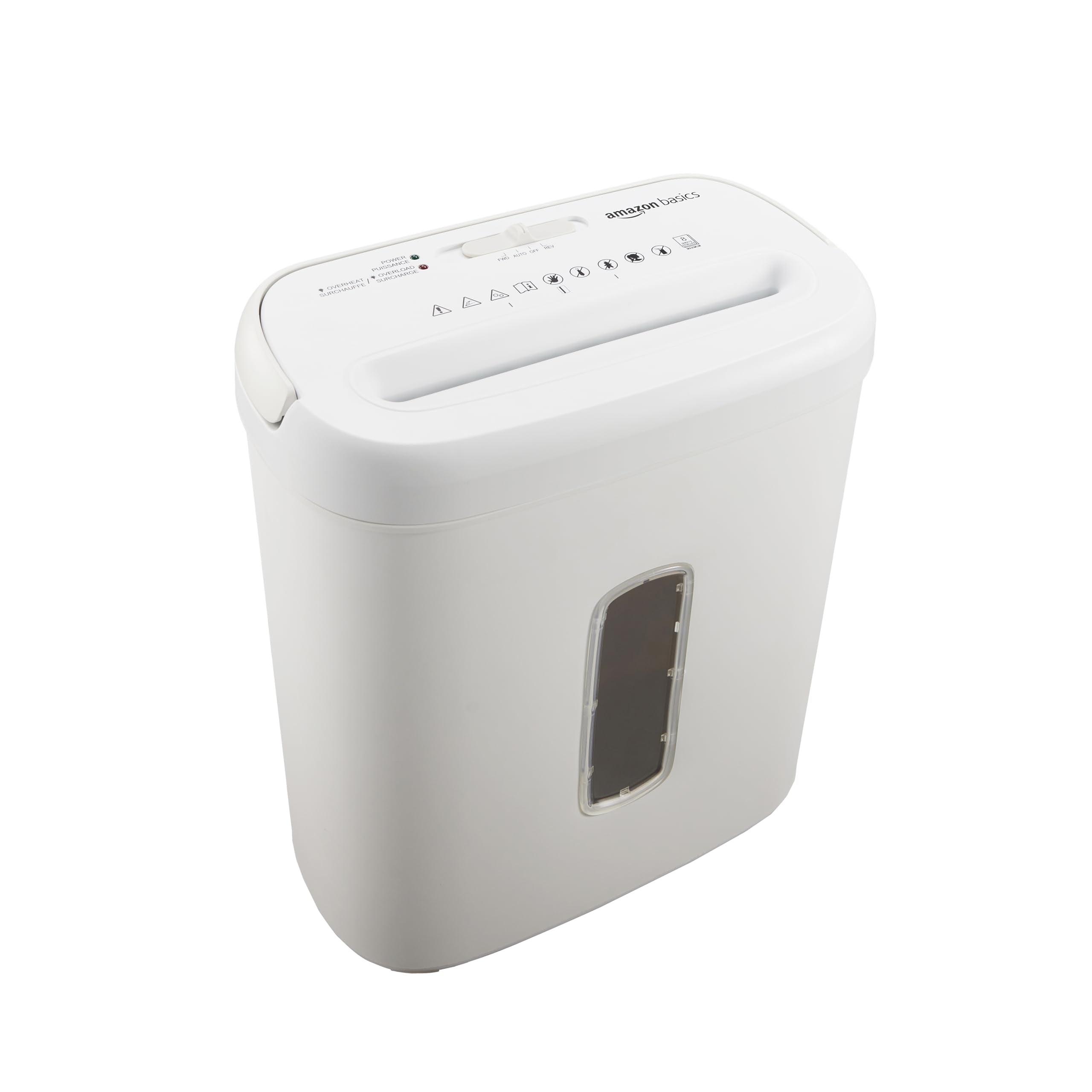 Amazon Basics 8-sheet high security cross cut paper and credit card shredder in black with auto shut-off and P-4 security level.